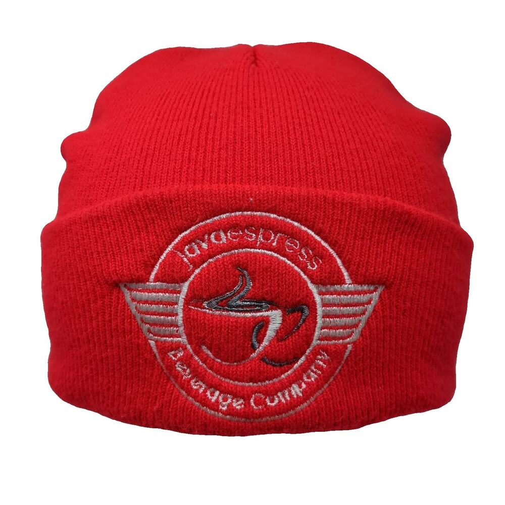 Gelante Beanie Red One Size Javaespresso Beverage Company Coffee Logo Knit Hat